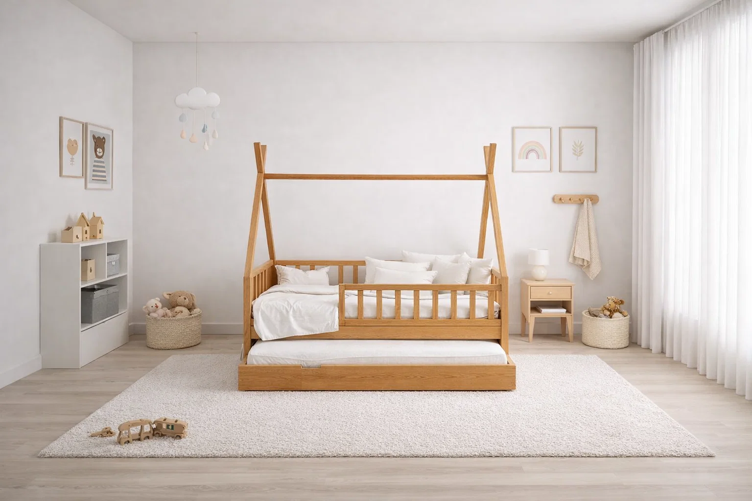 Lit Montessori évolutif - 100 % Bois Naturel - 3 tailles