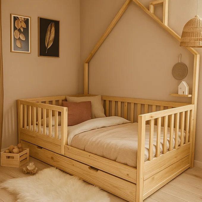 Lit Montessori évolutif - 100 % Bois Naturel - 3 tailles