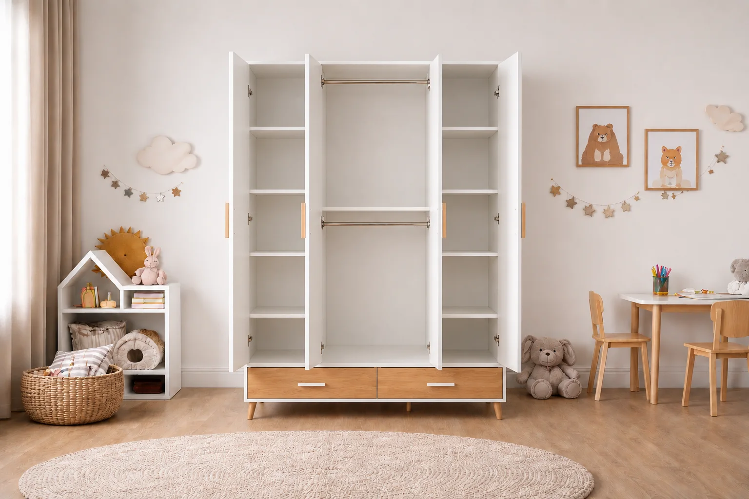 Armoire Alborg 3 portes 2 tiroirs - 200 * 135 * 50 cm