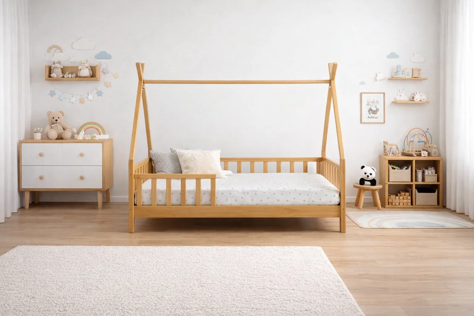 Lit Montessori évolutif - 100 % Bois Naturel - 3 tailles