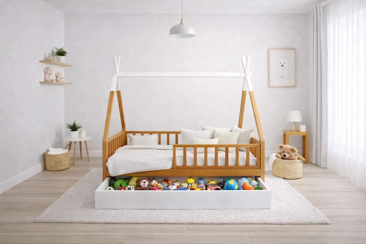 Lit Montessori évolutif - 100 % Bois Naturel - 3 tailles