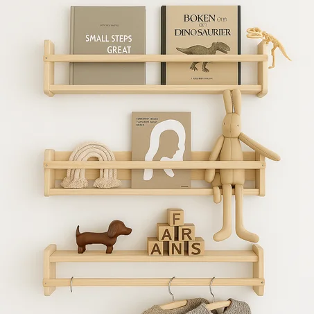 Étagères murales en bois naturel – Lot de 3