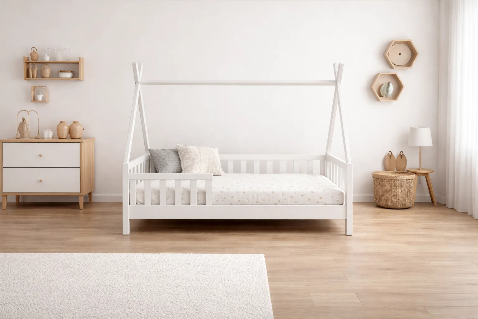 Lit Montessori évolutif - 100 % Bois Naturel - 3 tailles