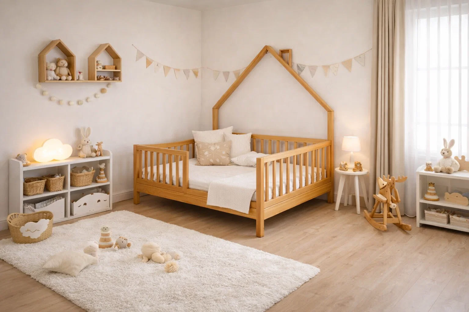 Lit Montessori évolutif - 100 % Bois Naturel - 3 tailles