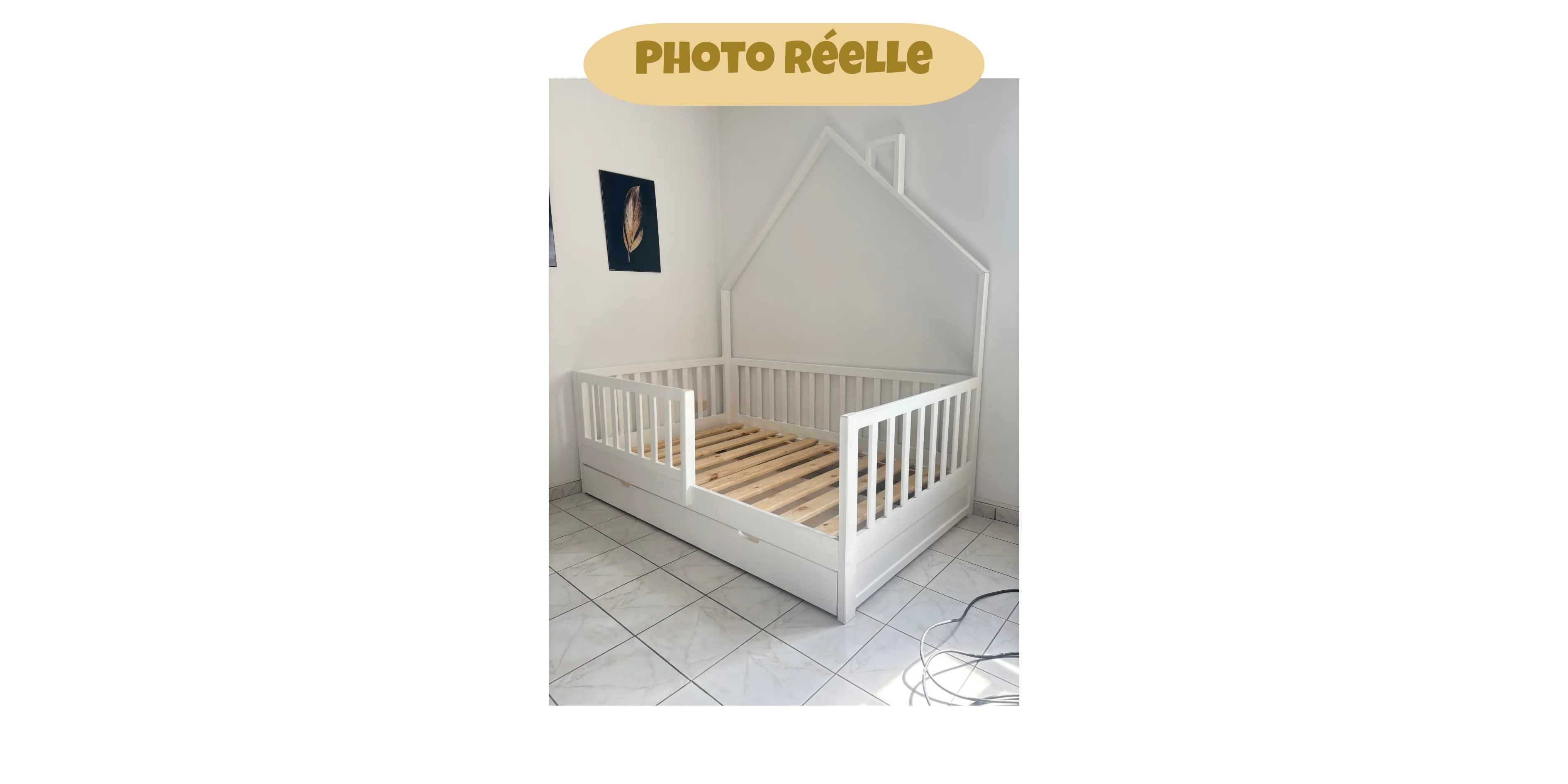 Lit cabane CAMILLE - 100 % Bois Naturel - 3 tailles