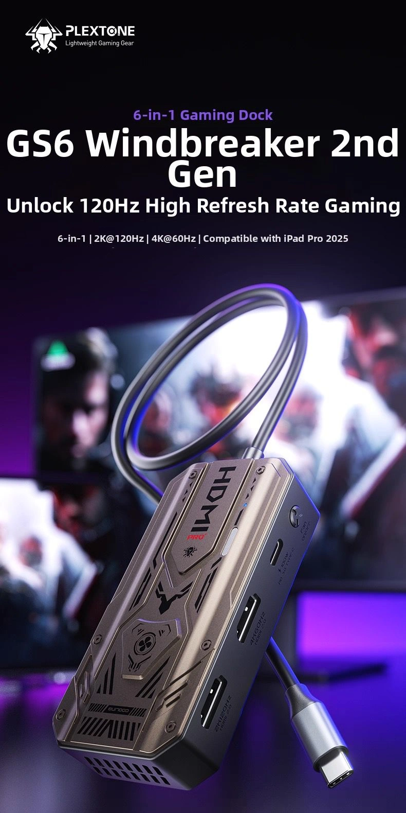 Plextone GS6 Type-C Hub 6in1 Docking Station Type-c