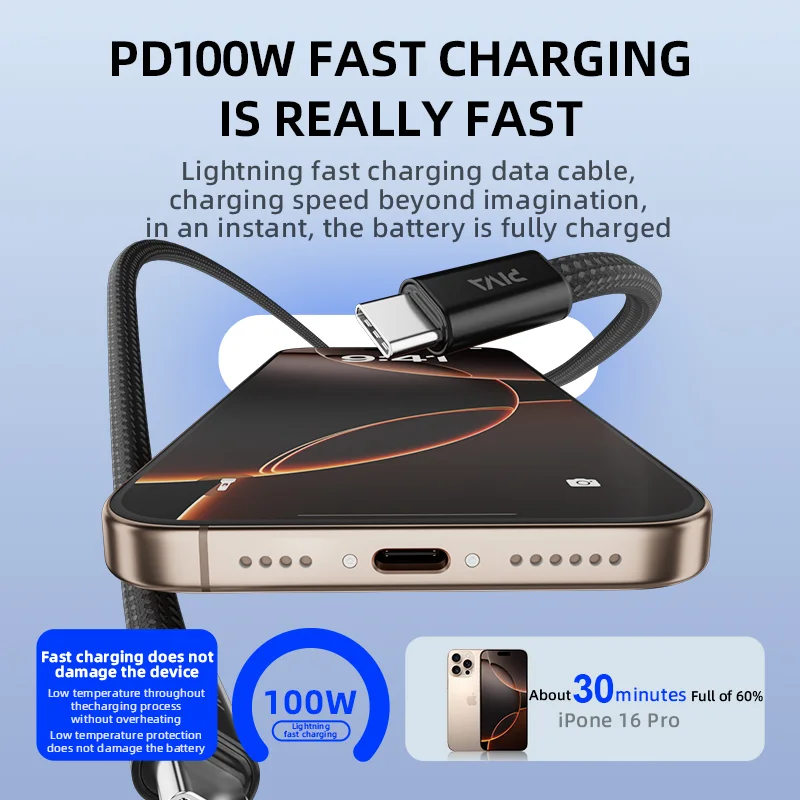 Piva Câble Type-C vers Type-C PD 100W + Data 480Mbps 1M