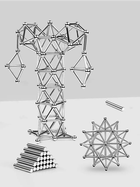 لعبة المغناطيس، 60 من قضبان و 40 من كرات الحديد، لبناء الآشكال ثلاثية الآبعاد