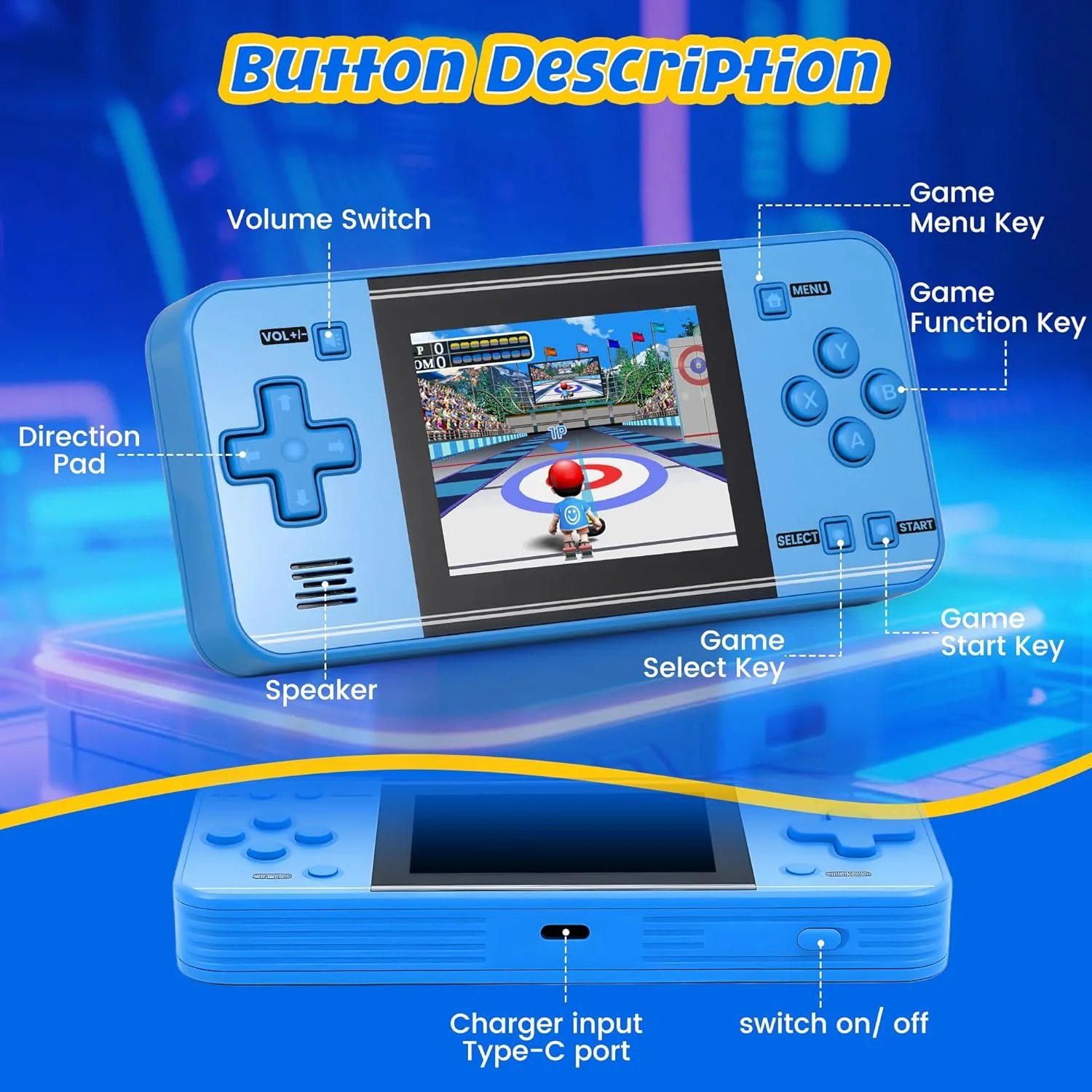 جهاز تشغيل العاب الفيديو الرقمية محمول باليد للاطفال والكبار، 135 لعبة فيديو رترو محملة مسبقا، شاشة ملونة 3 انش، مشغل العاب محمول قابل لاعادة الشحن، لعبة سفر الكترونية هدية للاولاد والبنات (ا