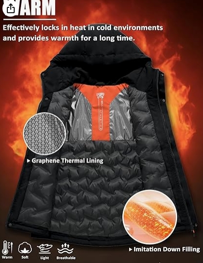 جاكيت شتوي للرجال من بانتريك، مقاوم للماء ومقاوم للرياح للتزلج على الجليد، معطف مطر بغطاء للراس مع بطانة جرافين دافئة