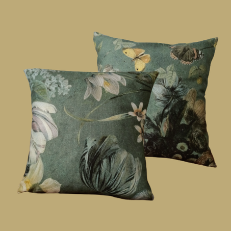 Pack 2 Coussin décoratifs Tissu Lin Vert imprimé