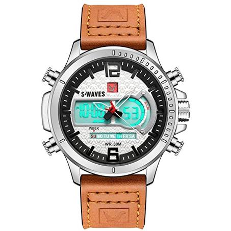 Montre homme S-Waves Quartz Ceinture Cuir Chronographe Cadran Blanc