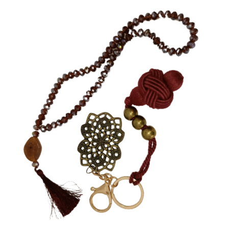 Pack Sebha en crystale er porte clé macramé Bordeau