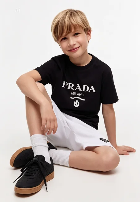 تراك VIP ولادي بتصميم "Prada" الفاخر (خامة ثقيلة) – تناغم الأسود والأبيض