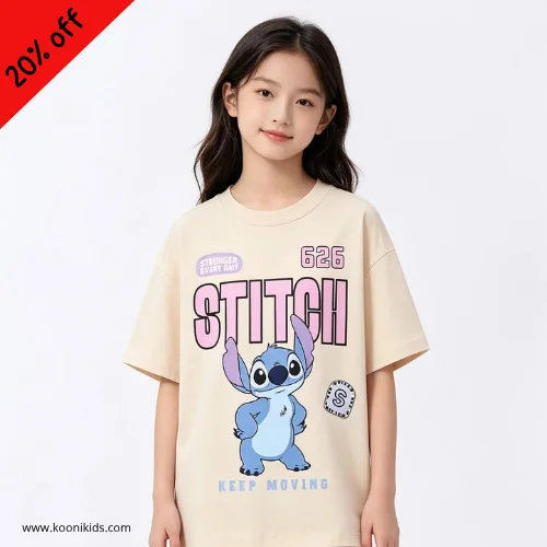 تيشيرت "شخصية Stitch" القطني - قصة واسعة (Oversized)