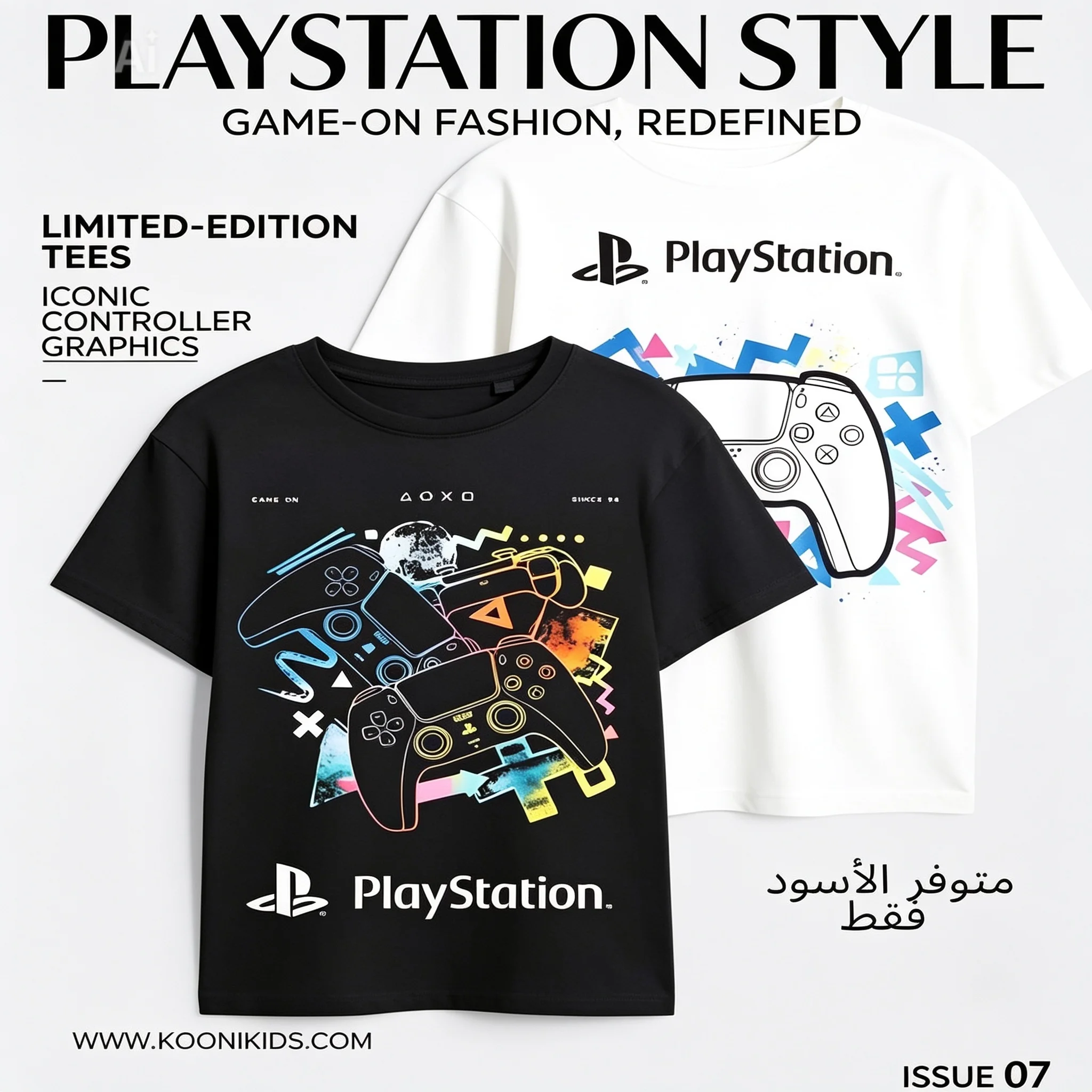 تيشيرت "PlayStation" القطني - قصة واسعة (Oversized)
