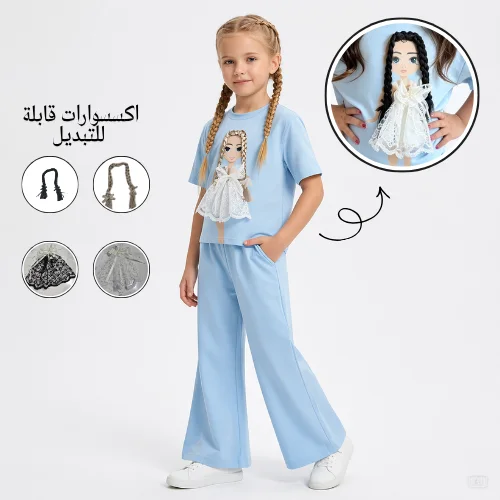 سوت صيفي VIP بناتي تفاعلي (3D) – بتفاصيل وإكسسوارات قابلة للتبديل