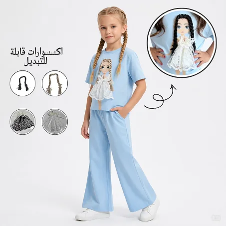 سوت صيفي VIP بناتي تفاعلي (3D) – بتفاصيل وإكسسوارات قابلة للتبديل