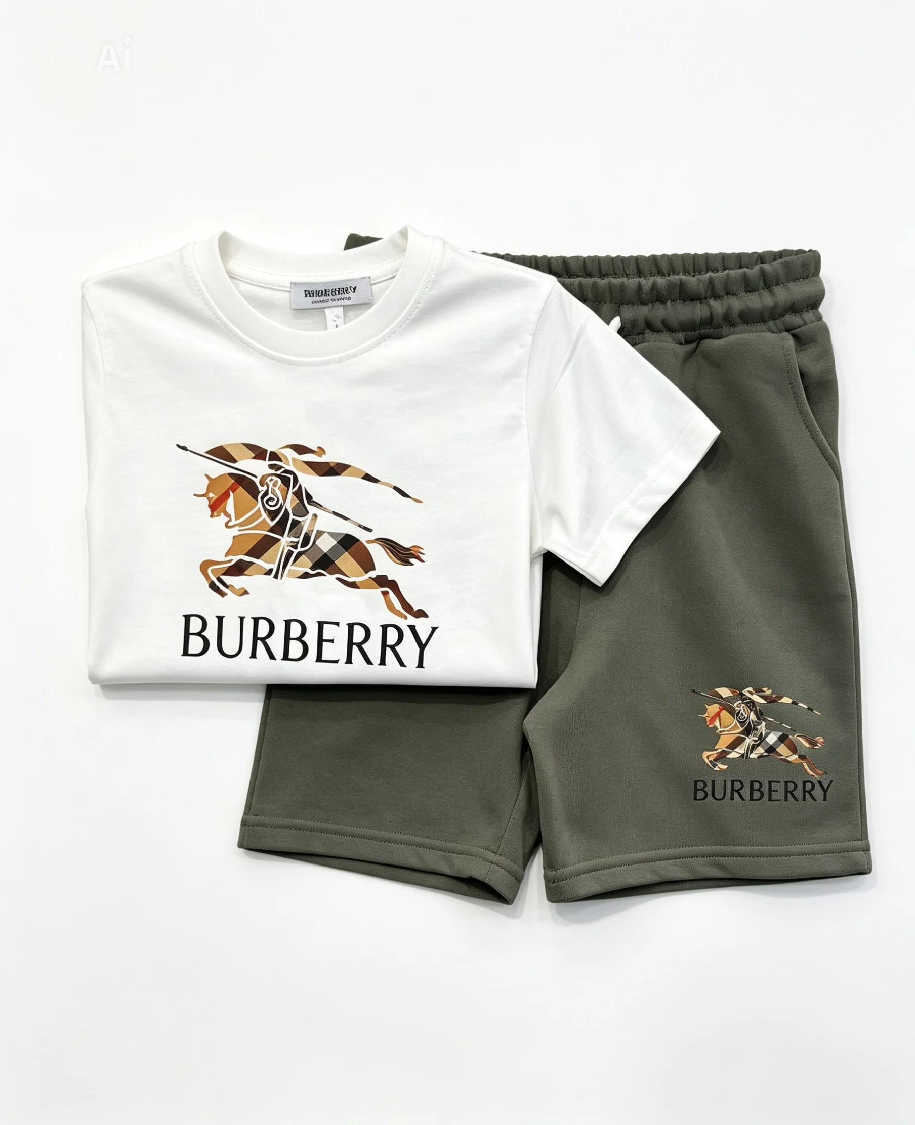 تراك VIP ولادي بتصميم "Burberry" الفاخر (خامة ثقيلة) – أبيض وخاكي