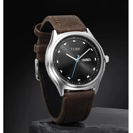 Tomi Montre à Quartz de luxe pour hommes - Marron- Bracelet en cuir
