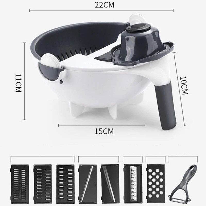 قطاعة خضراوات متعددة الوظائف 9 في 1 مع سلة تصفية