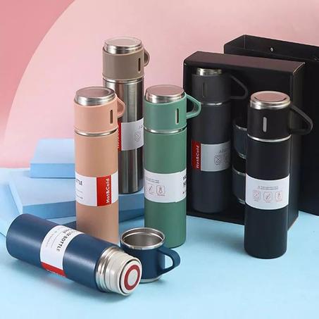 thermos en acier inoxydable, flacon sous vide avec 2 tasses