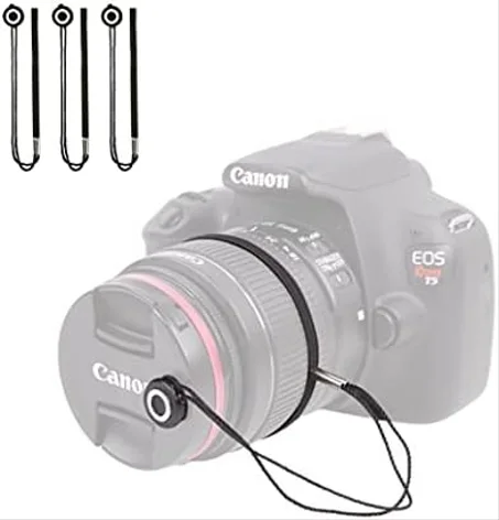 Foto&Tech Correa con tapa para lente de cámara con cuerda elástica, compatible con cámaras DSLR SLR Evil sin espejo universales (x3)
