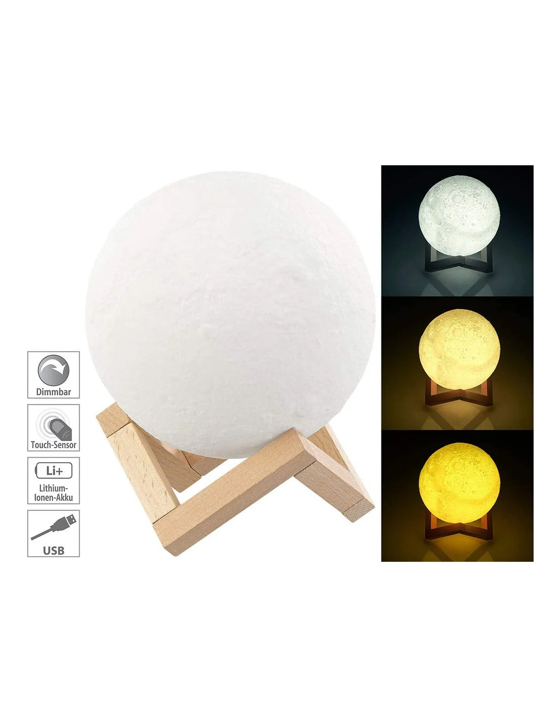 🌙 Lampe Lune à Luminosité 3D – Grand Modèle (GM) ✨