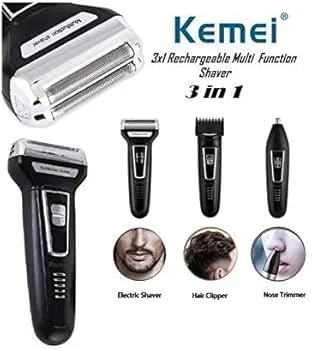Kemei ماكينة حلاقة وتشذيب ومنظف الأنف 3 في 1 قابلة لإعادة الشحن من كيمي