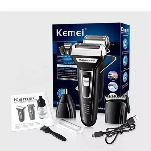 Kemei ماكينة حلاقة وتشذيب ومنظف الأنف 3 في 1 قابلة لإعادة الشحن من كيمي