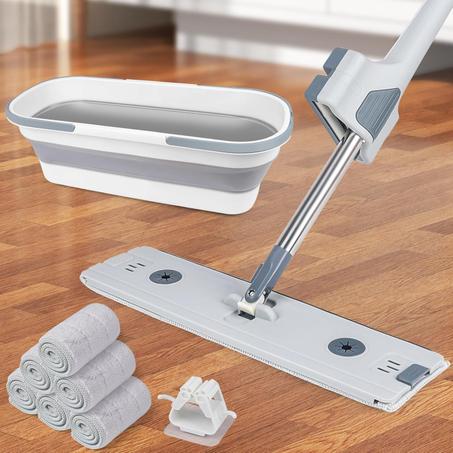 ممسحة مسطحة ذاتية العصر مع دلو قابل للطي