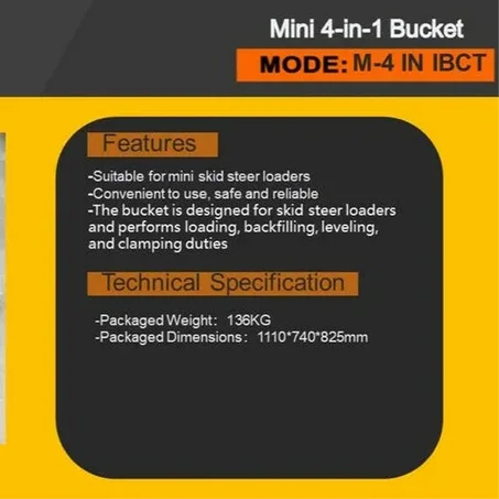 43″ 4-in-1 Combo Bucket Mini Skid Steer | M-4-in-1-bucket