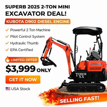 2025 2-Ton Mini Excavator – Kubota D902 Diesel Engine | EPA Certified