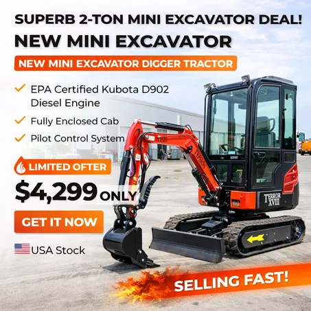 2 Ton New Mini Excavator Digger Tractor, EPA certified KUBOTA D902 Diesel Engine