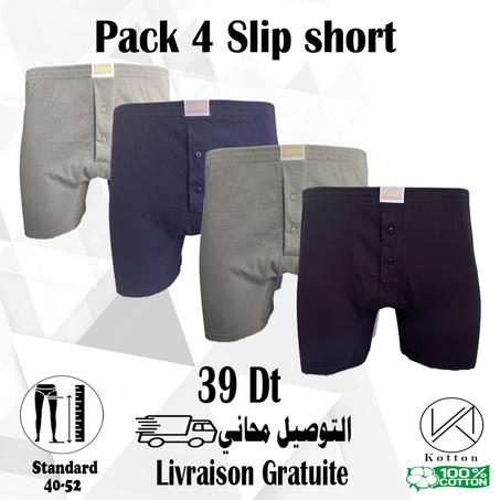 PACK 4 SLIP SHORT HOMME coloré 100% COTON