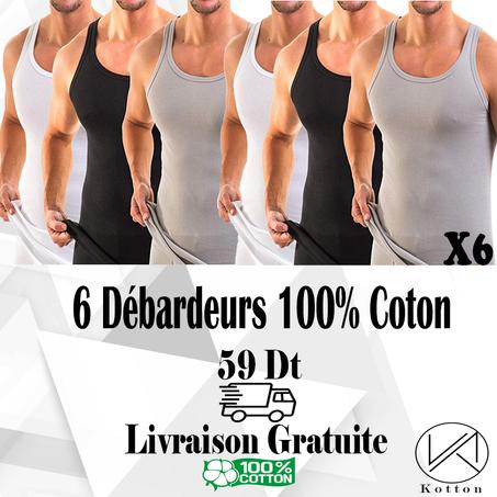 PACK 6 DEBARDEURS HOMME 100% COTON