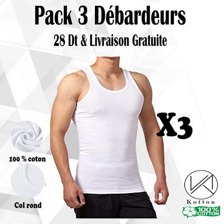 PACK 3 DEBARDEURS HOMME BLANC 100% COTON