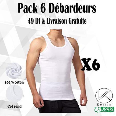 PACK 6 DEBARDEURS HOMME BLANC 100% COTON