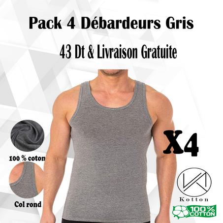 PACK 4 DEBARDEURS HOMME GRIS 100% COTON