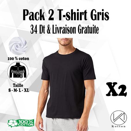 PACK 2 T-SHIRT NOIR 100% COTON