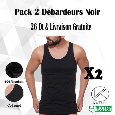 PACK 2 DEBARDEURS HOMME NOIR 100% COTON