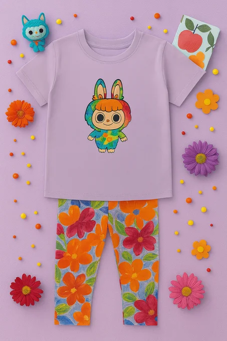 طقم لابوبو بنفسجي مزهر