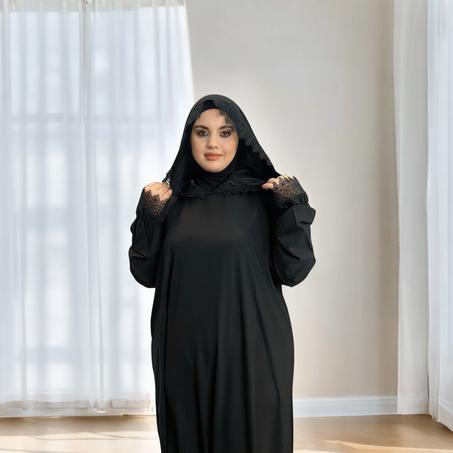 طقم للصلاة من قطعتين عباية مع فولار مخيط معاها متوفرة بعدة ألوان زاهية توب : كريب روزا 150 في الكراماج