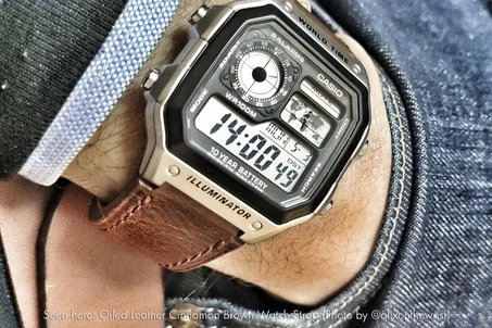 W800H SGW400 F91W F84 F105/A158/168 AE1200/1300 ساعة كاسيو بحزام جلد عجل عتيق