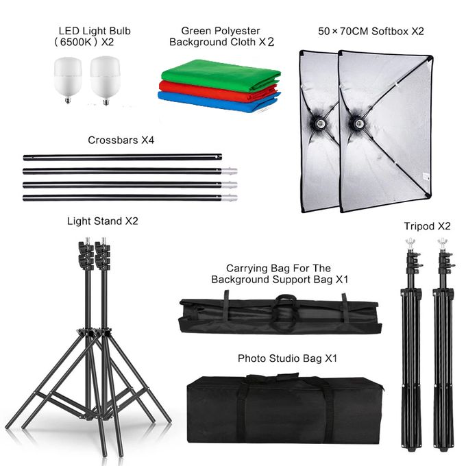 KIT STUDIO 2 SOFT BOX 1 LOMP + FOND 2/3M