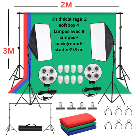 KIT STUDIO 2 SOFT BOX 4 LOMP + FOND 2/3M