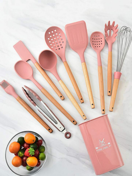 Ensemble d'ustensiles de Cuisine en Silicone Outils de Cuisine - Pink