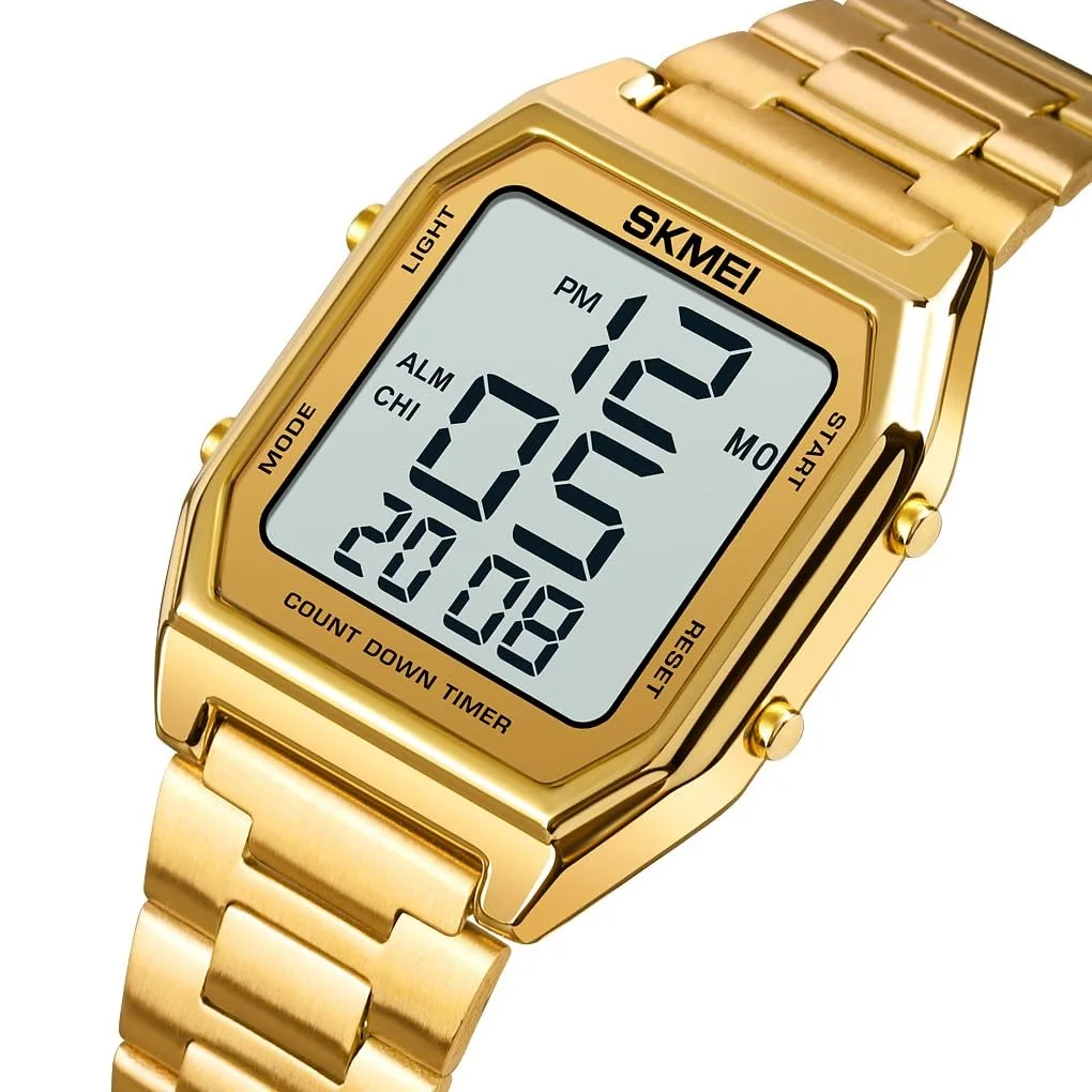 ساعة الأذان الرقمية SKMEI باللون الذهبي – أناقة إسلامية بتقنية حديثة