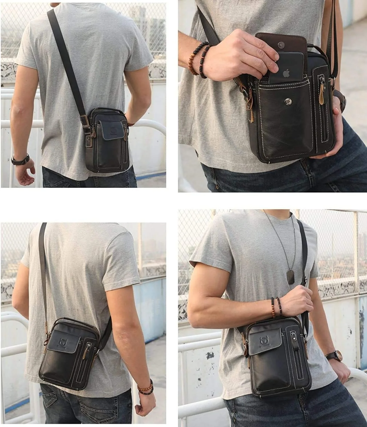 حقيبة الكتف الرجالية الأصلية من الجلد الطبيعي من BULLCAPTAIN