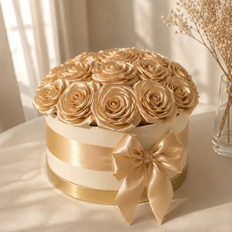 Box de Fleurs en Satin Fait Main Couleur au Choix